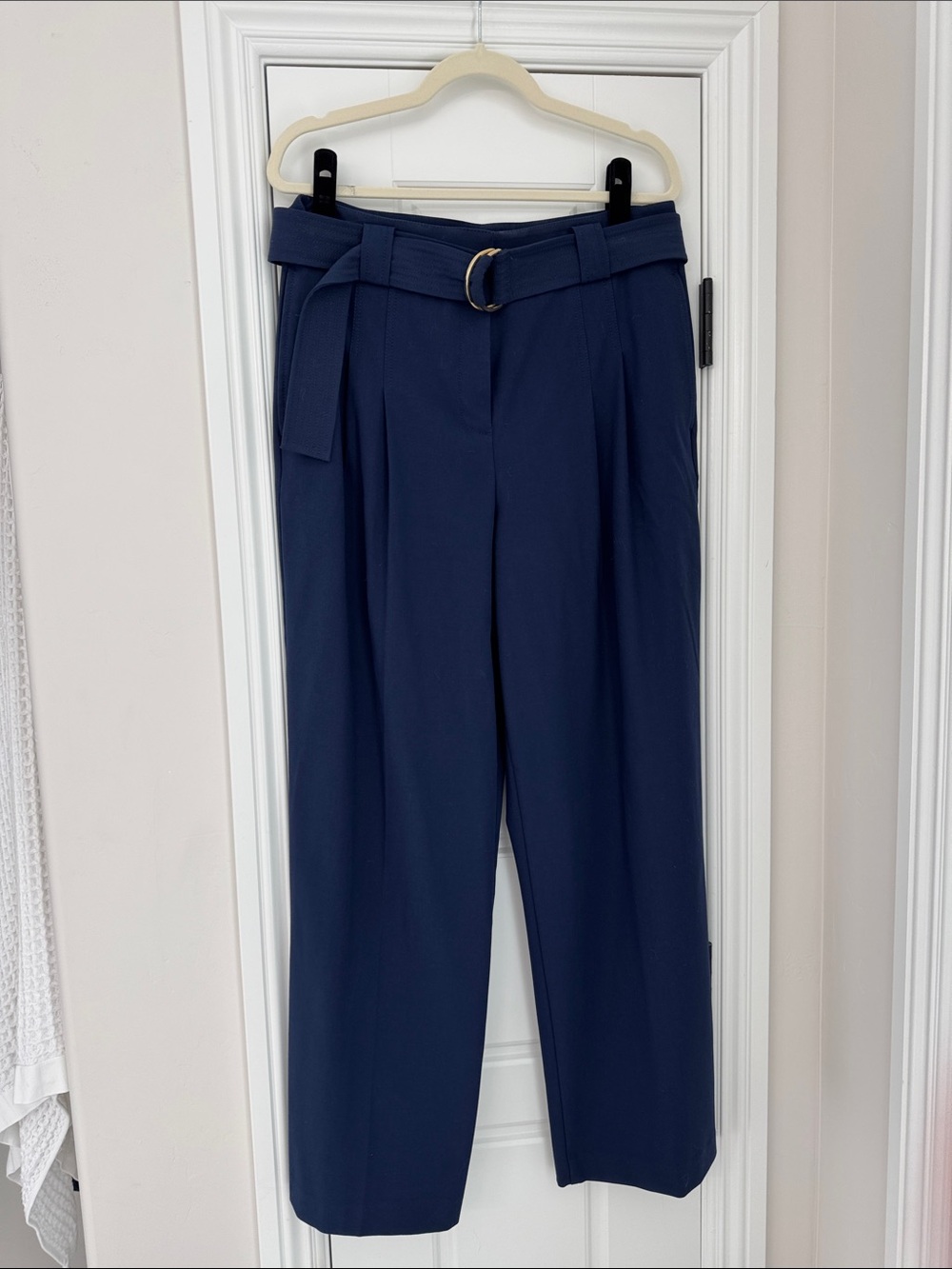 Ann Taylor Navy Wide-Leg Belted Trousers with D-Ring